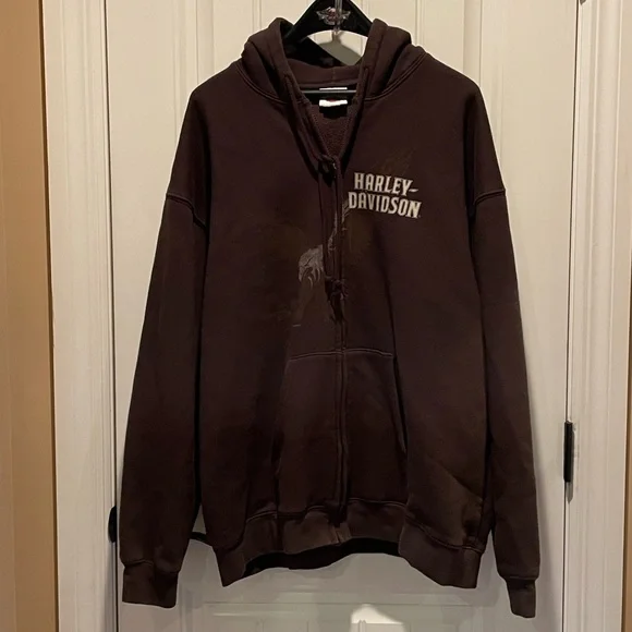 Harley-Davidson Motorcycles Men’s XLL Dark Brown Zip-Up Draw string Hoodie 2009 - Picture 16 of 16